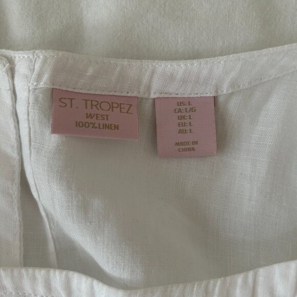St. Tropez West 100% White Linen Short Sleeve Blouse Button up back detail Large - Picture 3 of 6